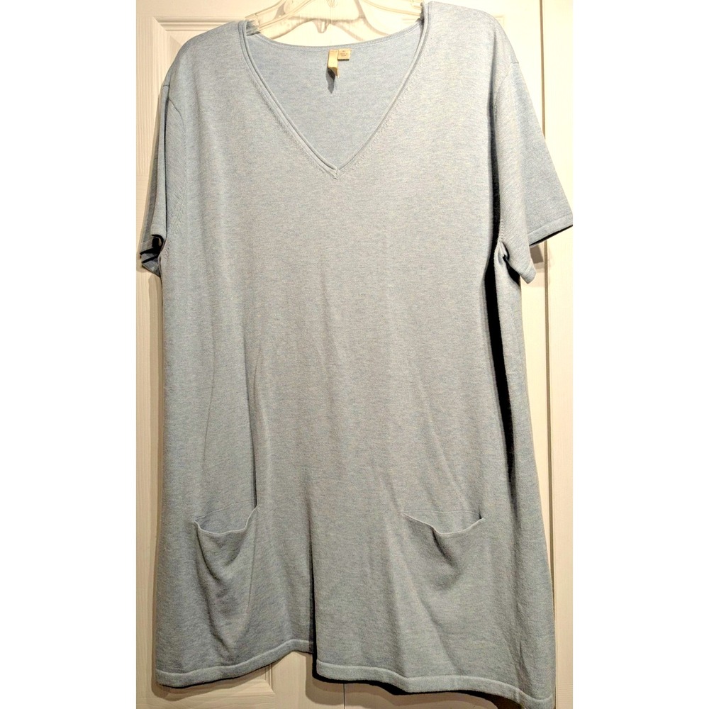 Pure J Jill Tunic Shirt Women XL‎ Light Blue Heather V Neck Short Sleeve Pocket